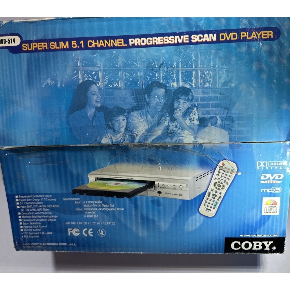 Coby DVD-514 Super Slim 5.1 Channel Progressive Scan DVD Player Silver MP3 CD